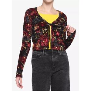 Harry Potter Deathly Hallows Velvet Tie-Front Open Sweater